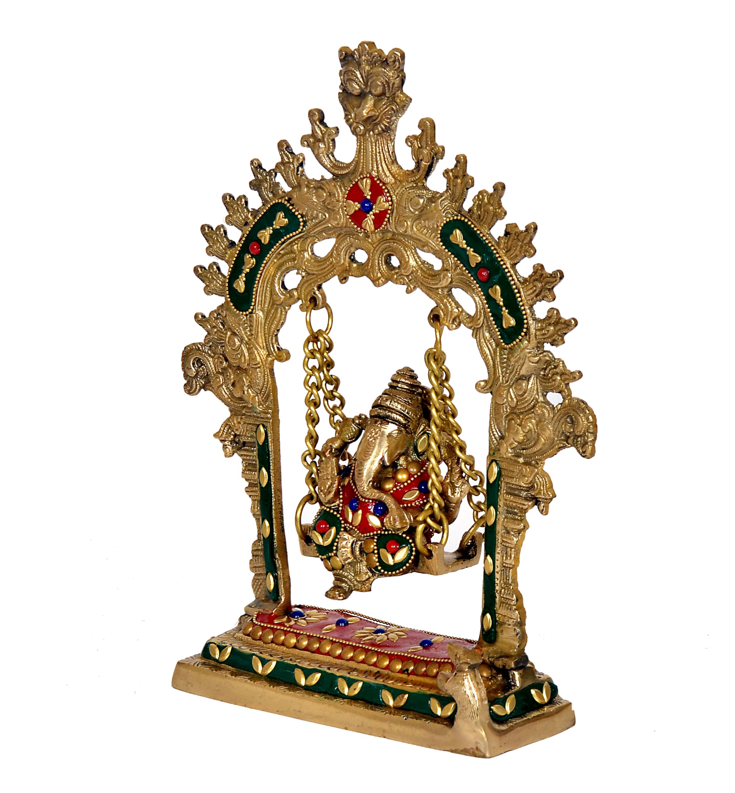 Aona Brass Ganesha Ganesh Swing Jhula Statue Idol Murti, Height : 10 Inch